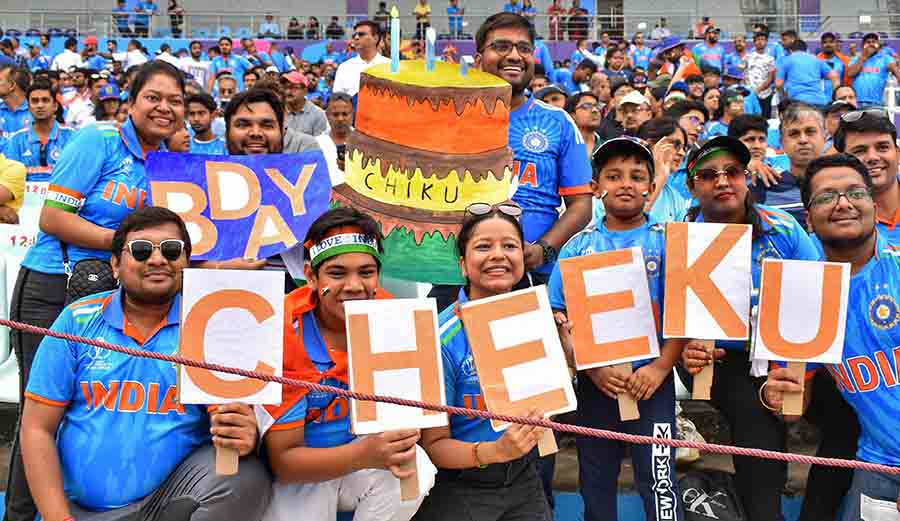 A giant cake cutout and birthday wishes for Cheeku, aka King Kohli, at Eden on Sunday 
