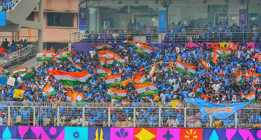 A sea of blue and the Tricolour in the Eden stands 