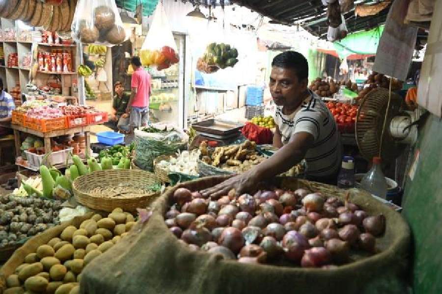 A vegetable shop selling onions in Bhowanipore on Sunday