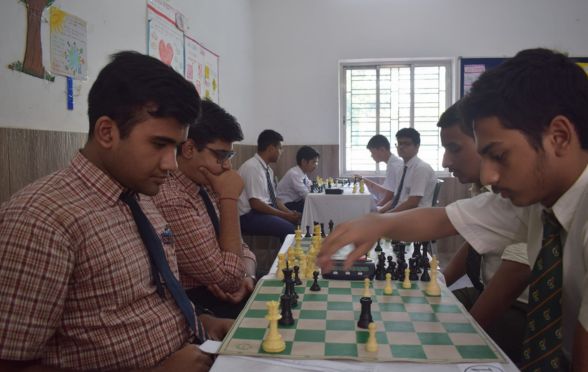 An ongoing chess tournament at the inter-school fest