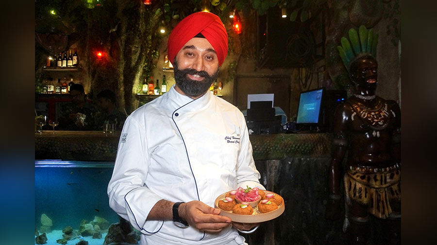 Executive chef Harman Singh Sawhney with one of his creations