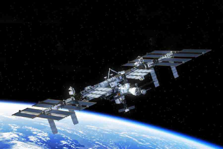 International Space Station Orbiting Earth. 3D Illustration