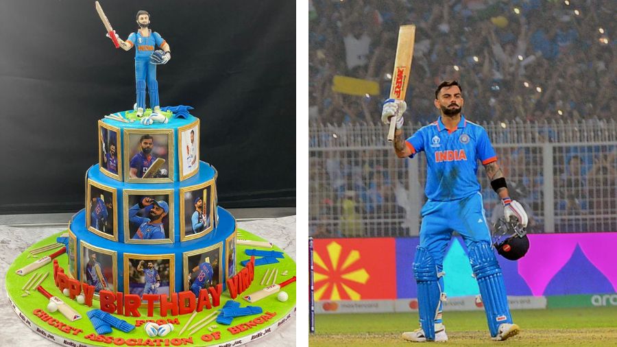 Kookie Jar crafted a three-tier birthday cake for Virat Kohli, who scored his 49th ODI century on his birthday at the Eden Gardens on November 5
