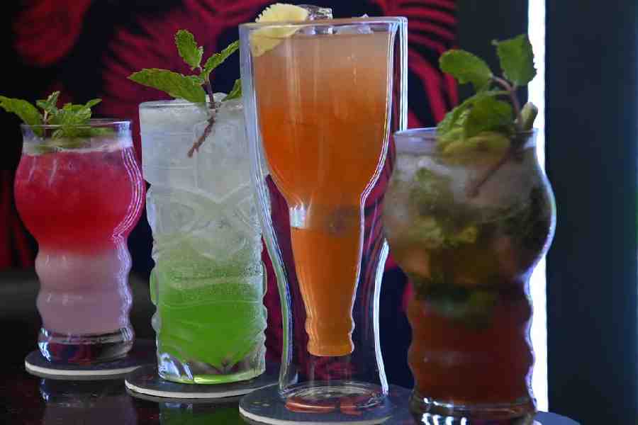 The extended beverage menu has refreshing mocktails like (l-r) Lychee Delight, Kiwi Mint Cooler and cocktails like Honey-ginger Mojito, Orange Gin Cooler and many more
