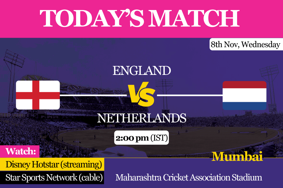 England’s captain Jos Buttler and Netherlands’ captain Scott Edwards during the toss before the ICC Men's Cricket World Cup 2023 match between England and Netherlands at Maharashtra Cricket Association Stadium