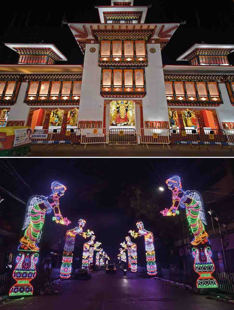 The area around Janbazar Sammilita Kali Puja Samity has been beautifully lit up  