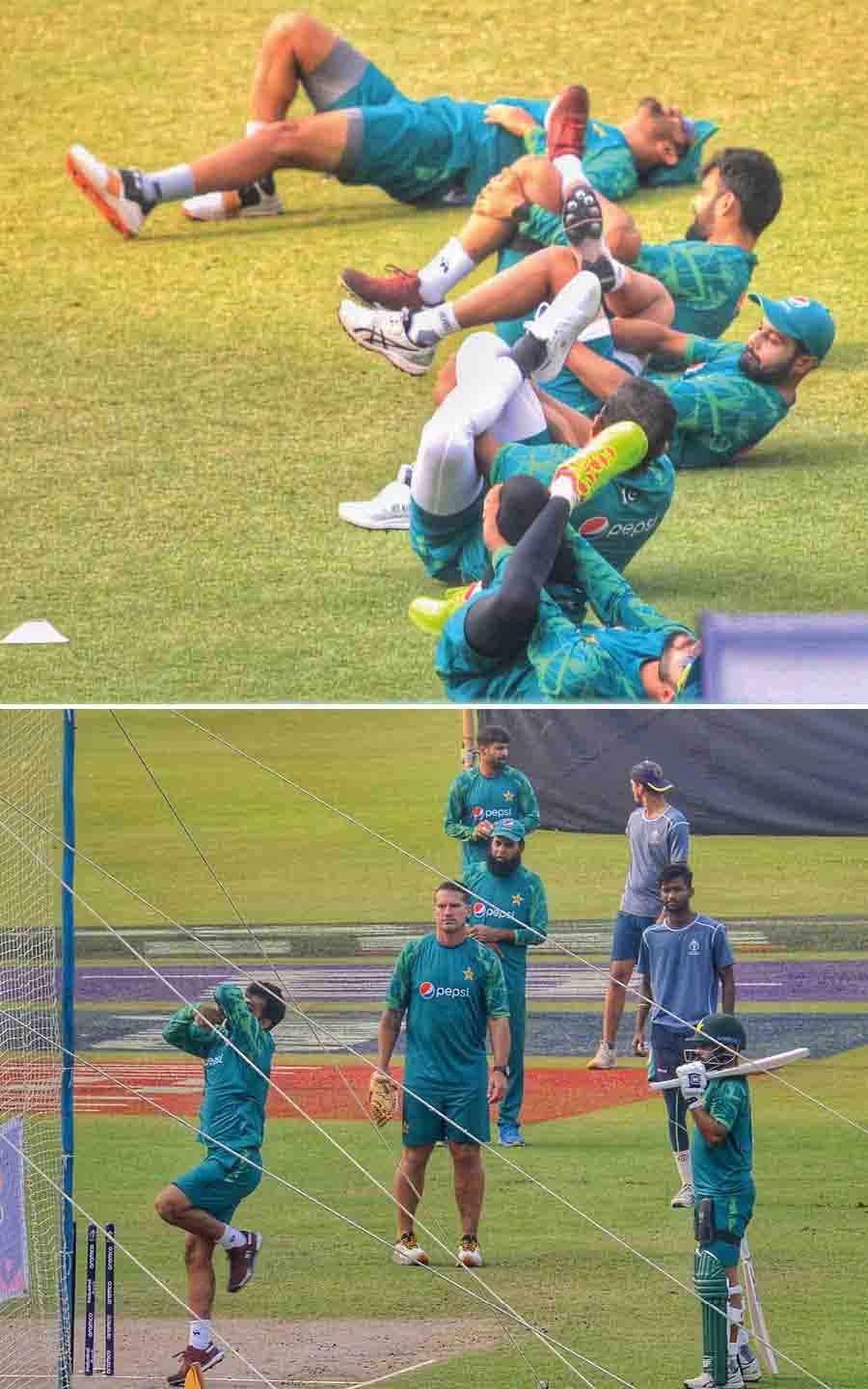 Team Pakistan at the nets at Eden Gardens on Wednesday ahead of their league match against England on Thursday   