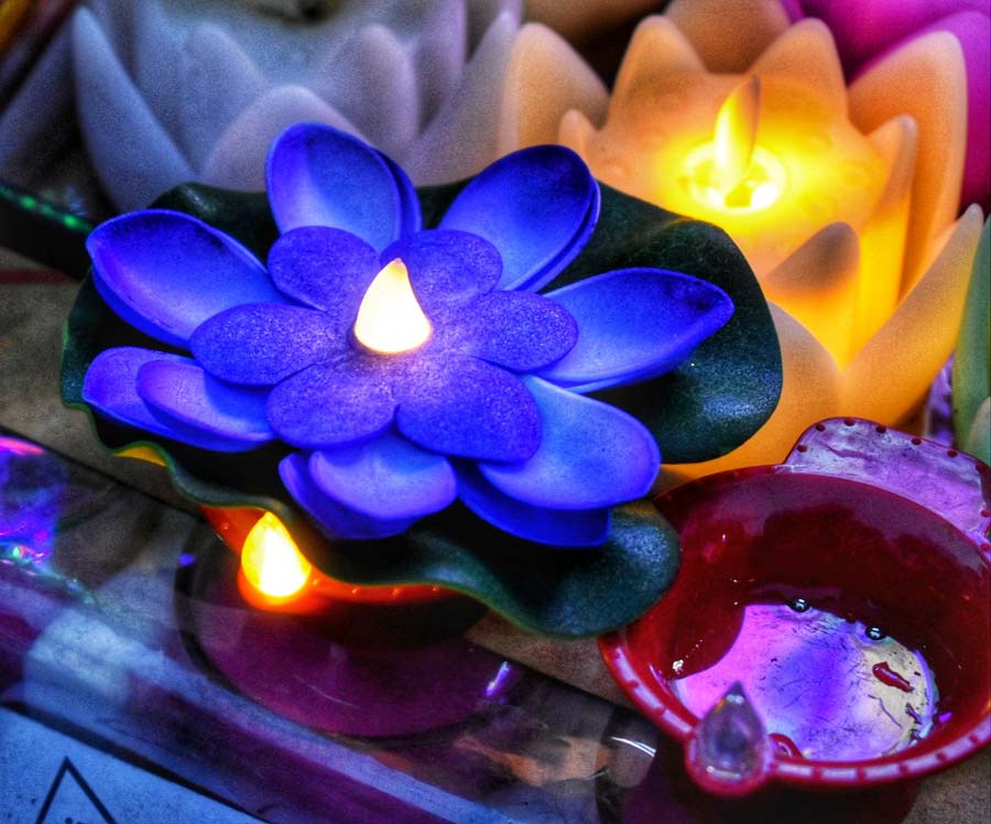 This year’s new launch, the water-sensor lighted ‘diya’ on sale at a kiosk at Chandni Chowk