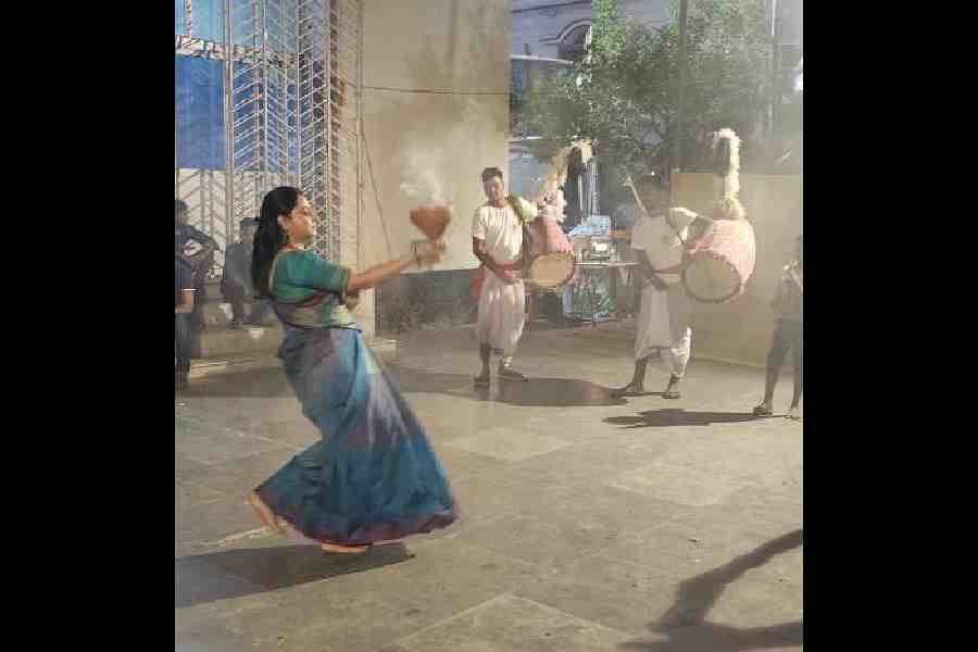 Dhunuchi dance contest in progress on Ashtami in BK Block