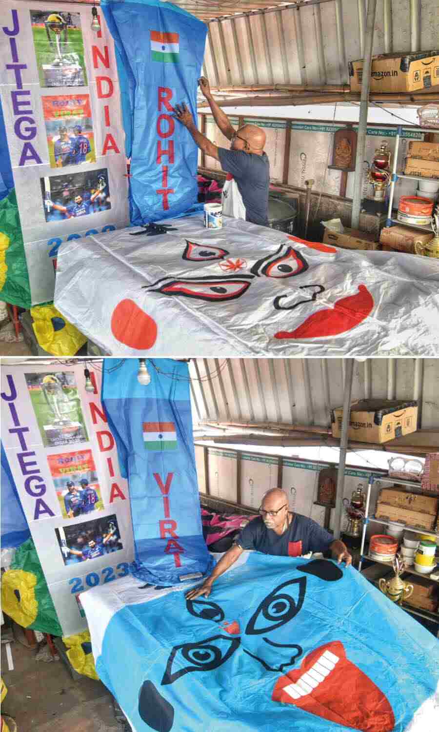 Noted artist PK Mullick of north Kolkata has made sky lanterns in the shape of Goddess Kali’s face and the ICC World Cup tournament. Mullick is well-known for his unique sky lanterns which are a hot favourite during Kali Puja and Diwali  