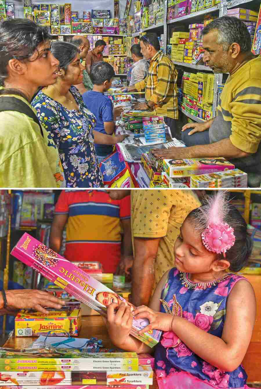 People buying firecrackers at Bazi Bazar near Shahid Minar on Friday 