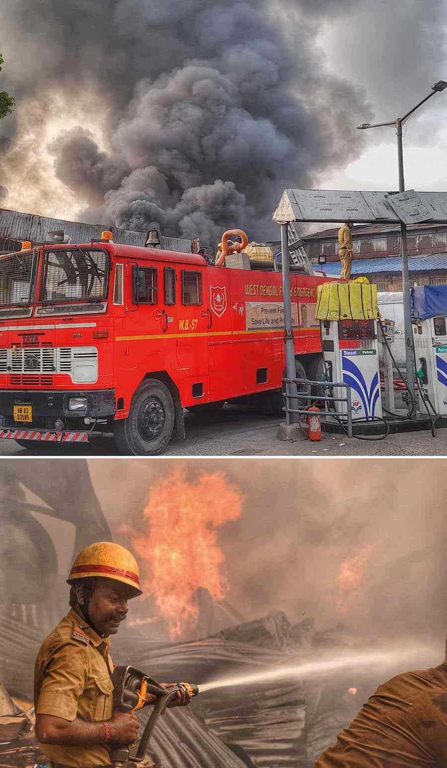 A fire broke out in a warehouse located near a petrol pump in Howrah’s Shibpur Foreshore Road on Friday morning. No casualties were reported 