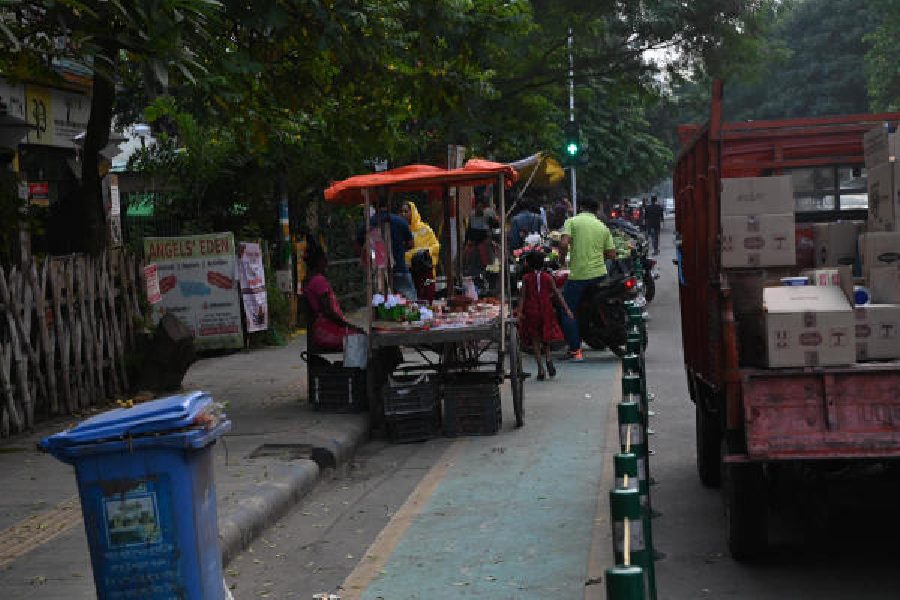 Vendors take up the cycling bay and the pavement in Greenwood Park, New Town, on Wednesday