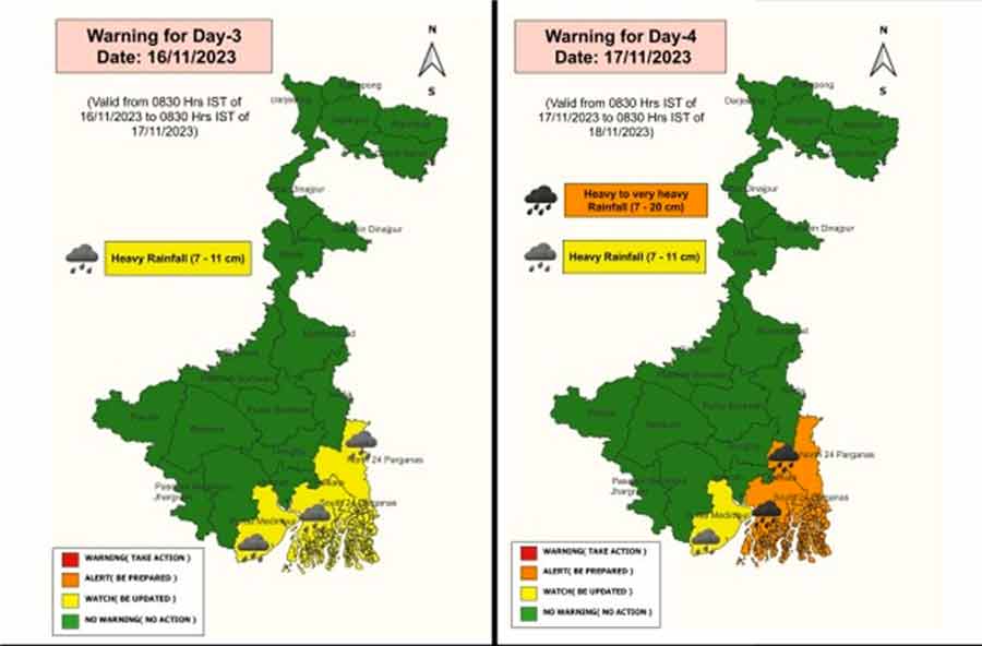 Rain warnings for November 16-17 issued by IMD, Calcutta.