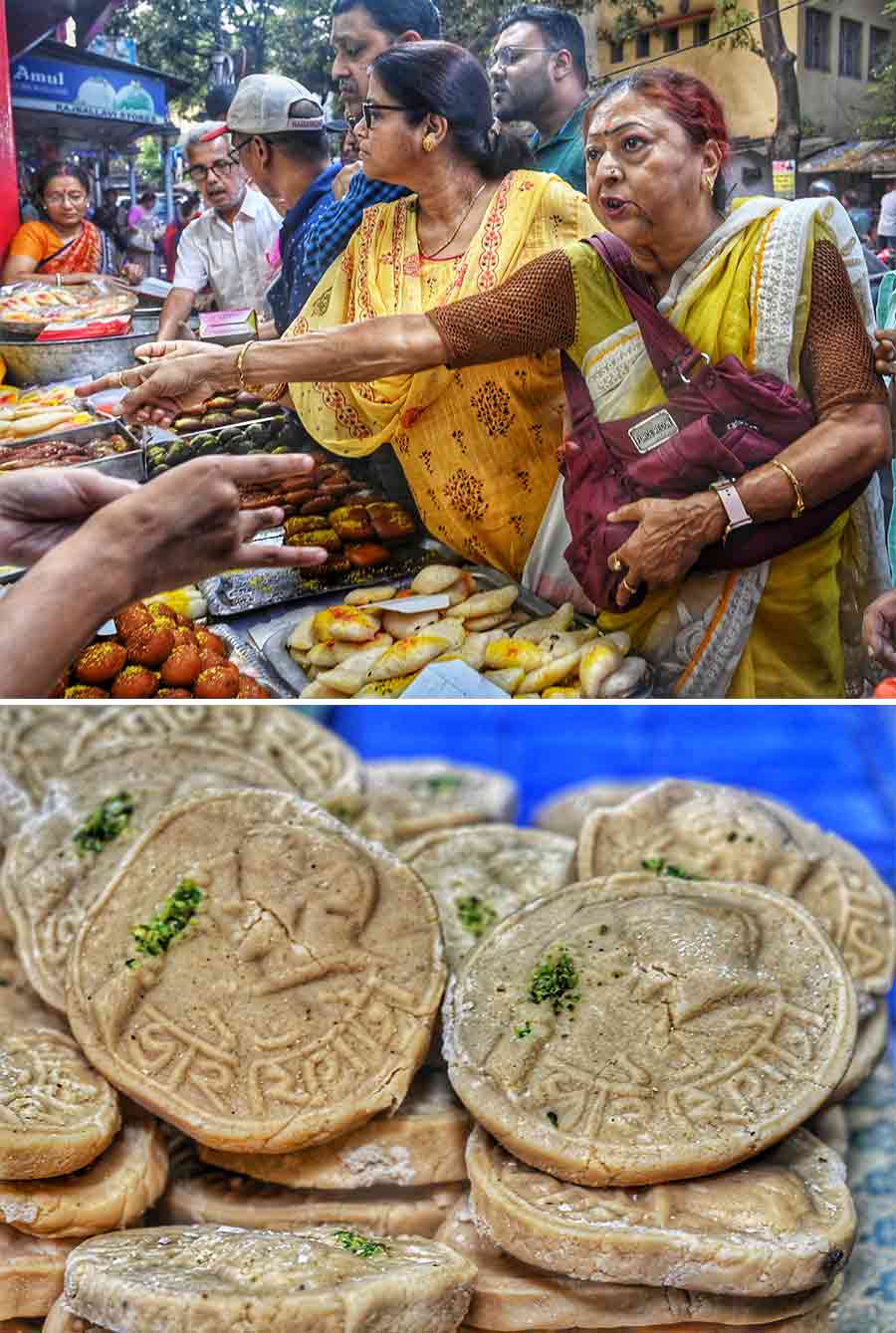 Women across all ages were seen choosing their brothers’ favourite ‘mishtis’ even if that meant jostling a bit. Sandesh with the words ‘Bhai Phonta’ inscribed in Bengali were literally up for grabs 