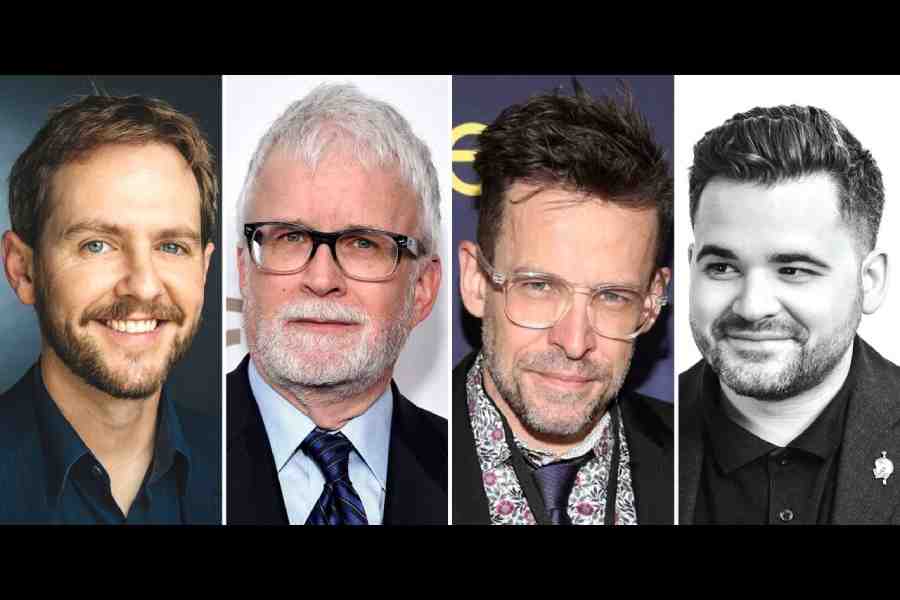 Team Monarch: Legacy of Monsters (left to right) Matt Shakman, executive producer and director; Chris Black, showrunner and executive producer; Matt Fraction, executive producer; and Sean Konrad, VFX supervisor