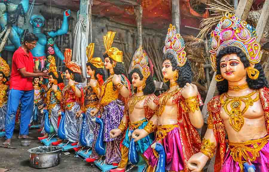 Kartik idols at Kumartuli waiting to be ferried to respective buyers. As per the almanac, Kartik puja this year will be held on November 17 