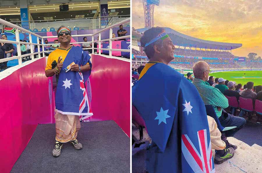 Spotted: Indranil Halder, an Australian-Indian Bengali was in the stands, donning an Australian flag in support of his team. Confident of the Aussies’ ticket to the final, Halder said, “I am sure Australia will win the match to go to the final. The ambience is great here today. If Australia wins the World Cup, it will ensure easy business collaboration. Both countries (India and Australia) will gain great momentum in their economic, cultural and sporting relationships”