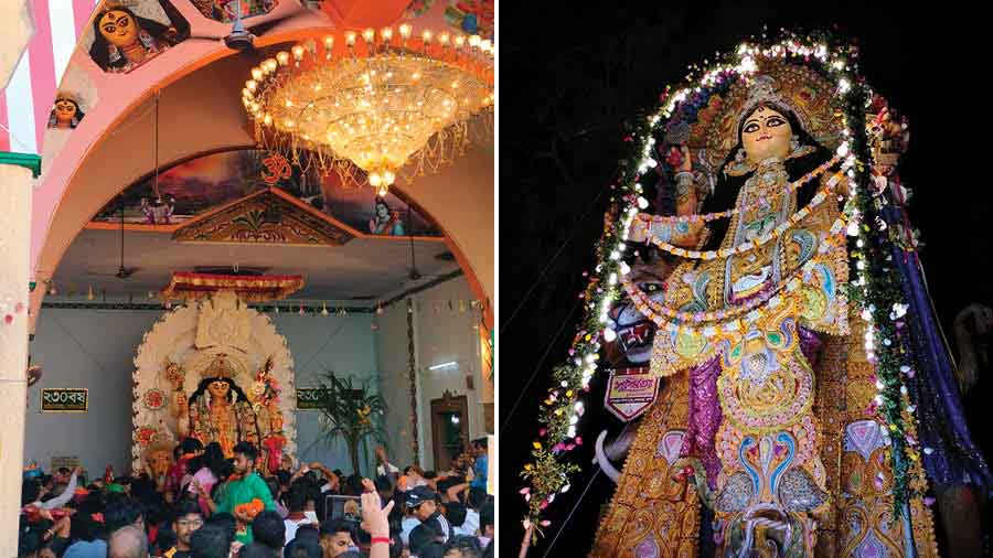 Buri Maa, one of the oldest and the most revered pujas and (right) Rani Maa, the tallest idol of Chandernagore 