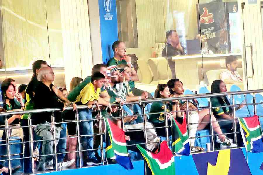 The South African team family box keeps a tense watch on the proceedings 