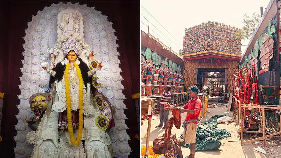 The idol and the pandal at the Barabazar puja