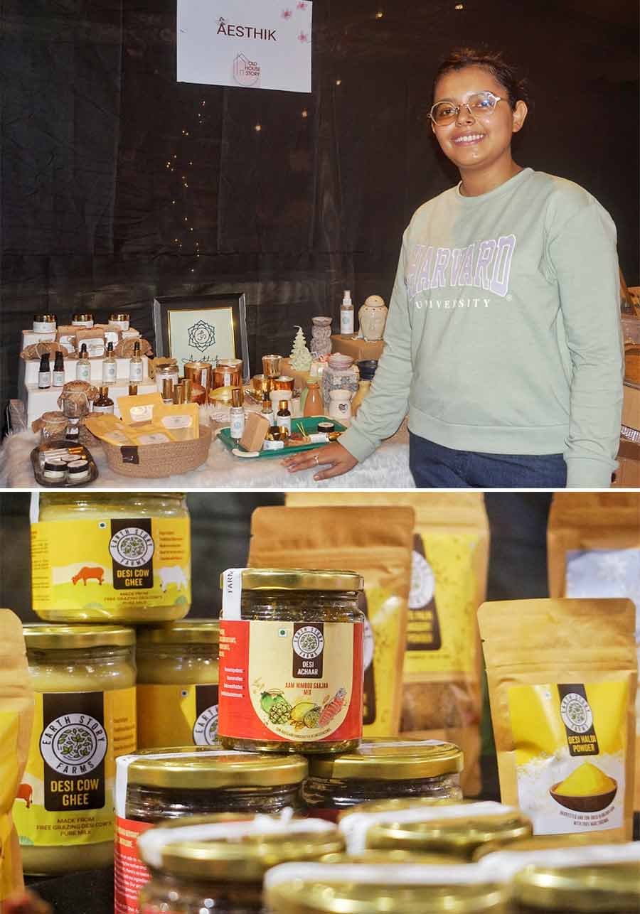 Brands like Earth Story Farms and Aesthik stand out with their unique offerings. Earth Story Farms presents pickles, condiments, and desi ghee sourced from Bengal villages, while Aesthik by Rashmi Choudhary offers chemical-free self-care products, including essential oils, skincare, scented candles, and bath salts 