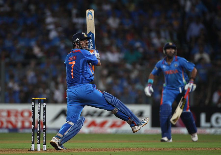 Dhoni in the thick of action in the 2011 ICC World Cup final against Sri Lanka in Mumbai