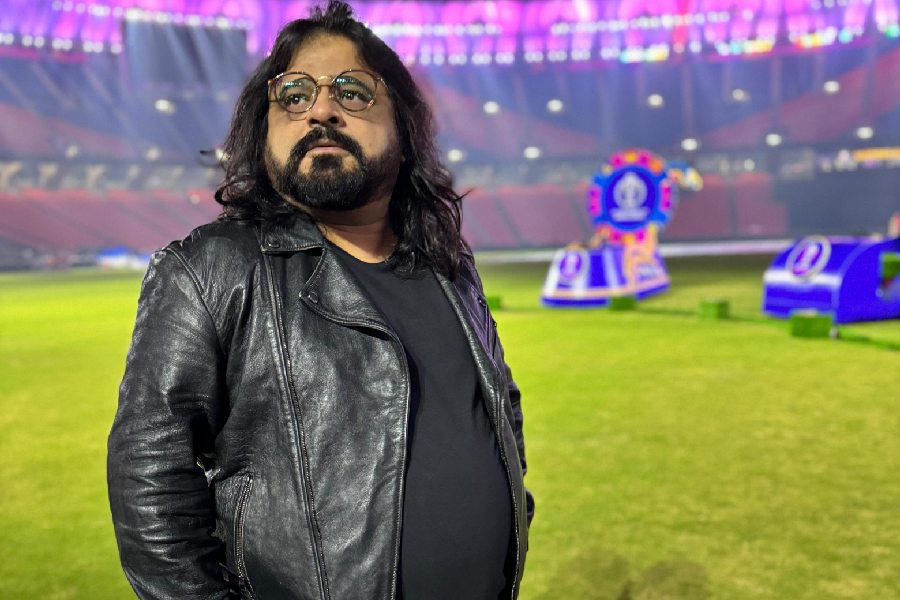 Pritam during sound check at the stadium in Ahmedabad on Saturday night