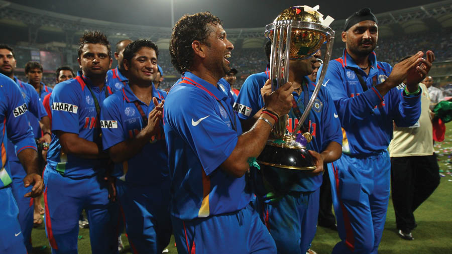 Indian players celebrate after winning the 2011 World Cup final in Mumbai
