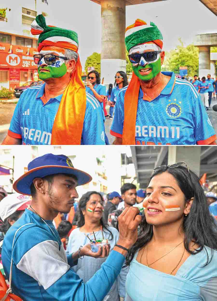 Men and women got their faces painted in the colours of the flag on the way to the stadium for the final showdown 