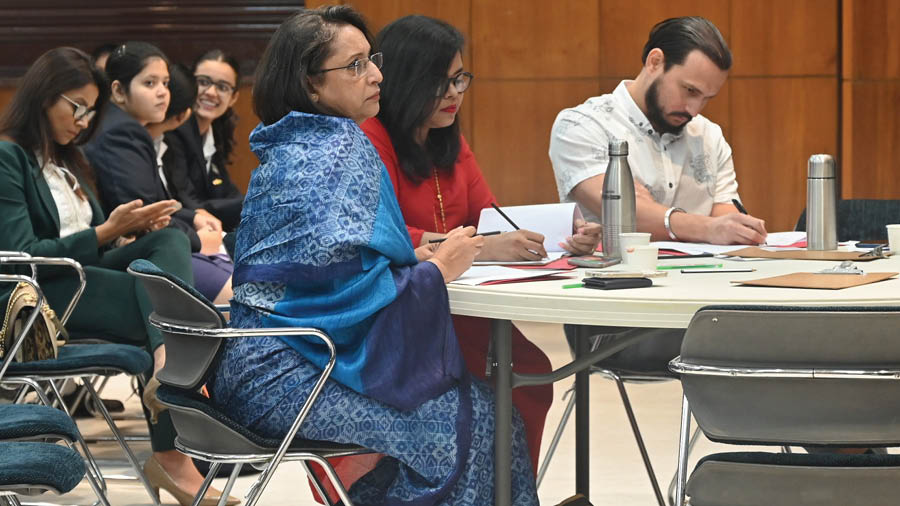 The judges’ panel comprised (from left) Debdatta Nandwani, adviser of Indian Export Organisations and founder, East India Trade Advisors; Dr Somrita Urni Ganguly, a poet, literary translator, and head of the department of English at Maharaja Manindra Chandra College, University of Calcutta; and Juan Clar, deputy director of American Center Kolkata