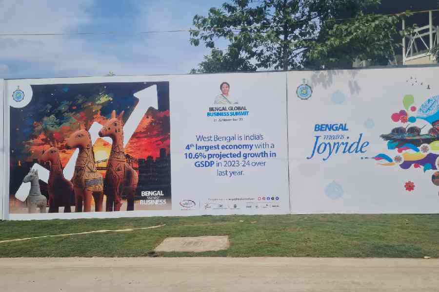 Poster put up at Biswa Bangla Convention Centre, the venue for the summit's inaugural session.