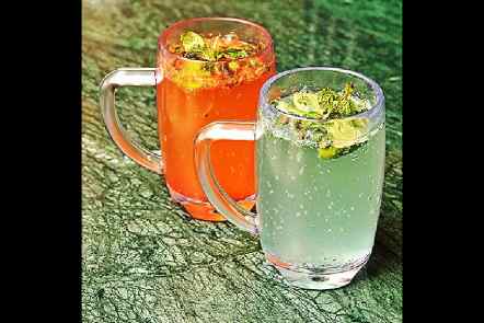 Wash down all the yummy food with the fizzy Orange and Basil Mojito (left) and Virgin Mojito