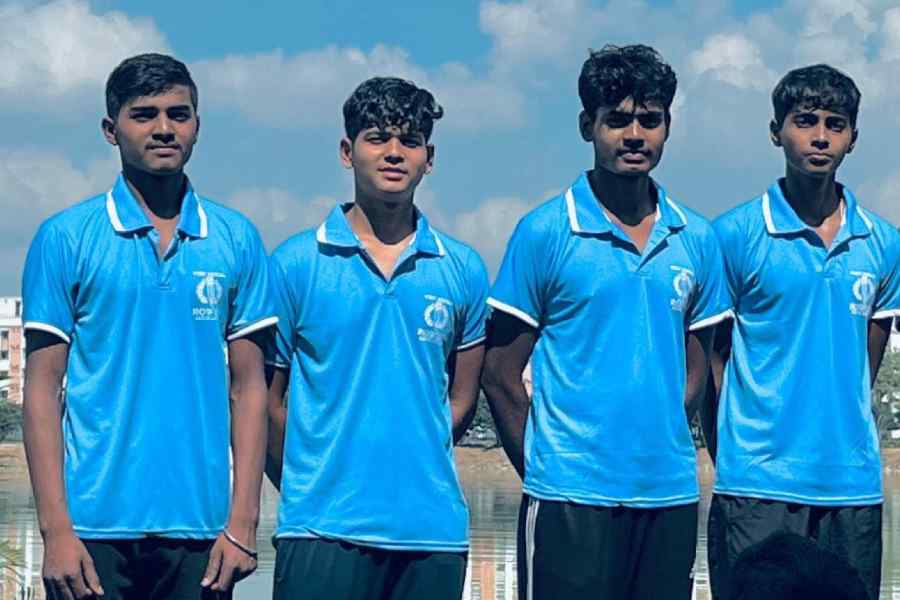 The present team that represented Bengal at the national championship in Hyderabad on Wednesday. (From left) Rohit Kumar, Aarnav Rawat, Sanskar Chandra, Devanshh Chakraborty