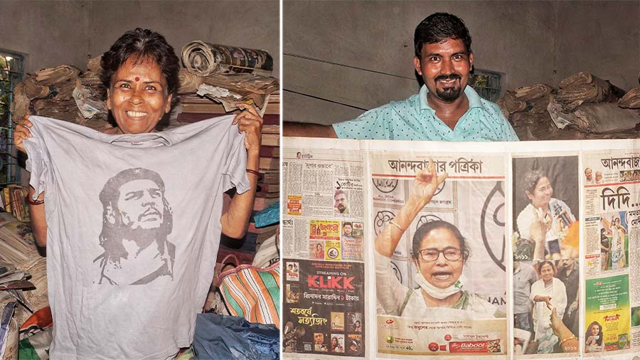 The Paul household is a politically charged space, with Dipika being a Che Guevera fan, and Dinanath being an ardent supporter of Mamata Banerjee. Dipika’s most prized possession is a (left) Guevera-themed vest procured at the Book Fair many years ago, while Dinanath has compiled Didi’s news stories since 1984 