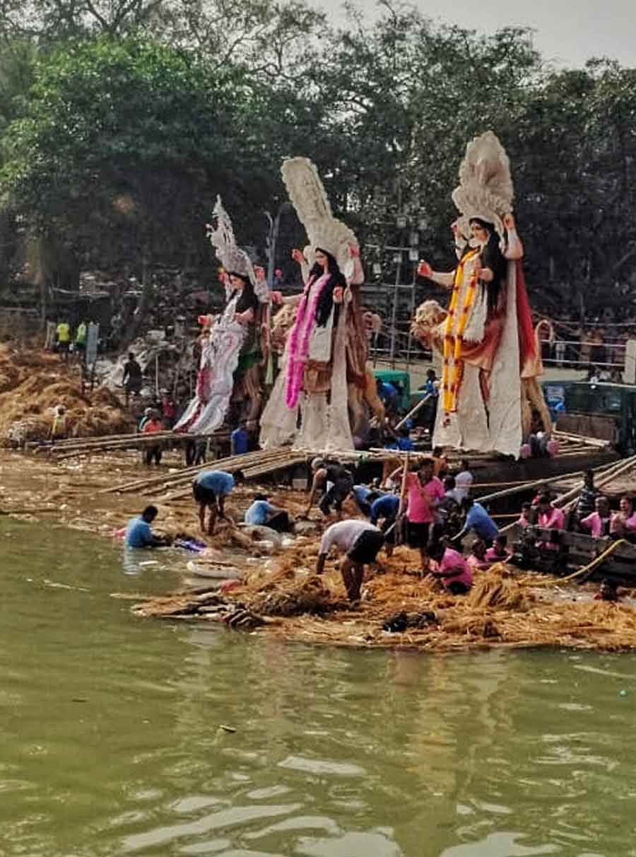 Jagaddhatri idols were immersed at Chandannagar on Friday 