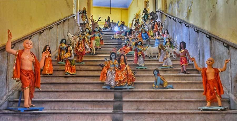 Idols of Radha, Krishna and Chaitanya Mahaprabhu were displayed at the Madan Mohan temple, Kumartuli on the occasion of Rash festival  