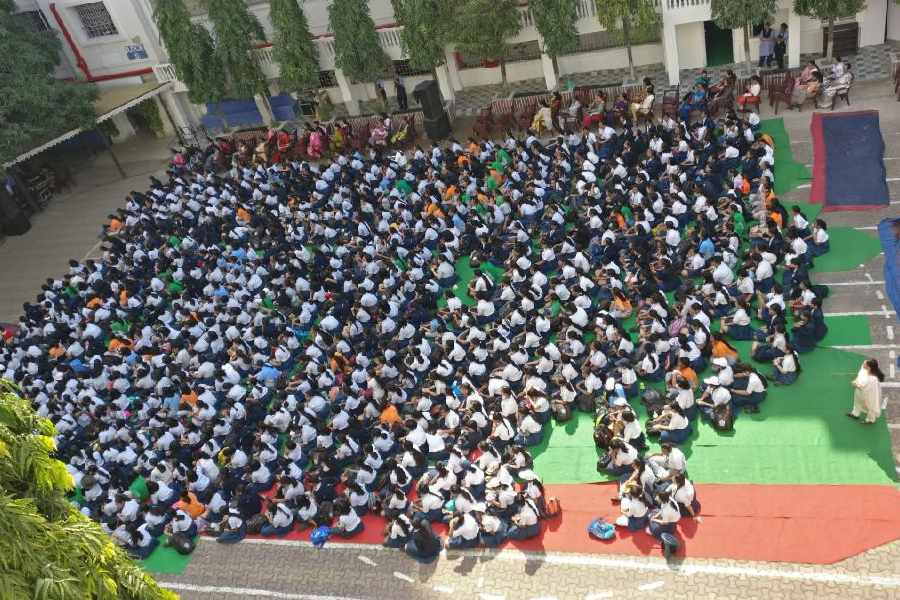 Aerial view of the Children's Day celebrations on Shri Shikshayatan School's open grounds