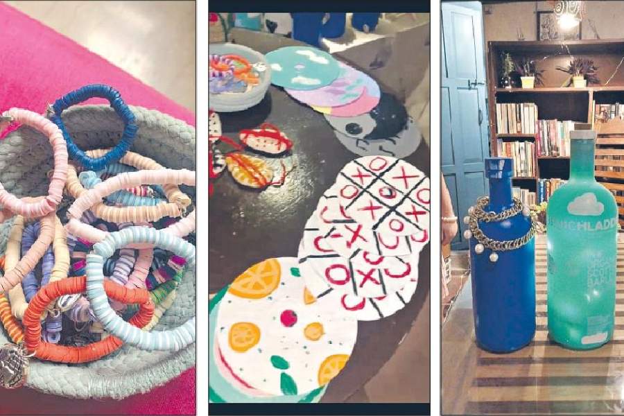 The handmade recycled products made by Saira Dua at the exhibition-cum-sale