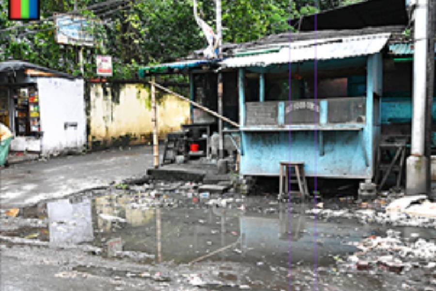Accumulated water and garbage in Patipukur on Jesore Road, part of the South Dum Dum municipal area on Tuesday.