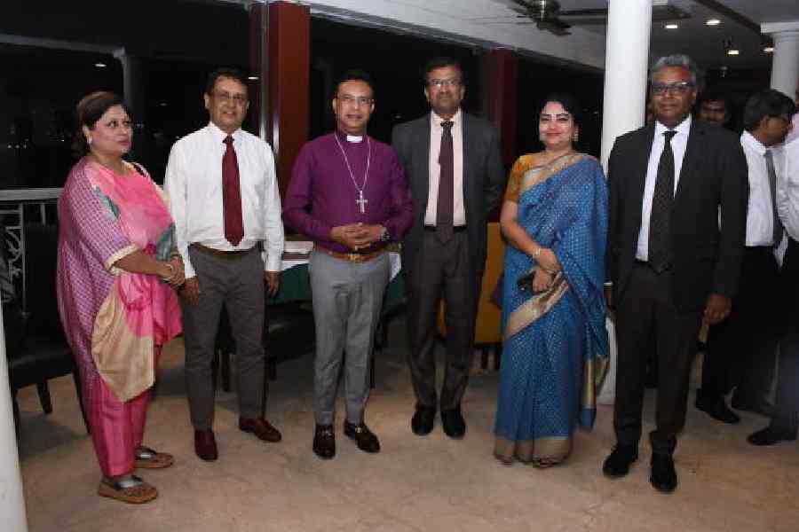(L-R) Ruchira Dhar; secretary Supriyo Dhar; Rt. Revd. Paritosh Canning, the bishop of Calcutta;  John Stephen, acting principal of La Martiniere for Boys; Rupkatha Sarkar, principal of La Martiniere for Girls; and Ritesh Sarkar, bursar and assistant secretary. The bishop of Calcutta graced the occasion and praised the strong connection among the La Martiniere alumni which makes such a reunion possible every year. 