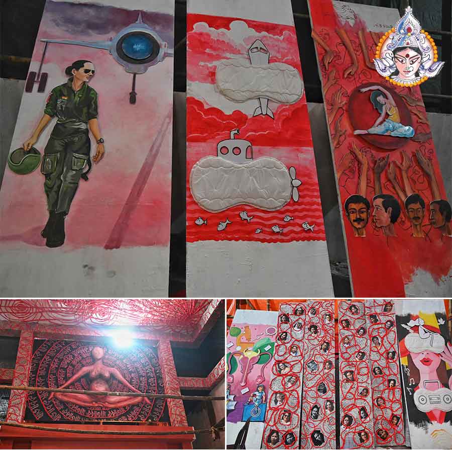 The theme for Pathuriaghata Panch-er Pally this year is ‘Menstrual hygiene’ or ‘Ritumati’.  ‘It is about time we stop looking at menstruation as a taboo,’ said a club member. ‘Menstruation is a normal biological process and need not be kept under veil,’ said another member   