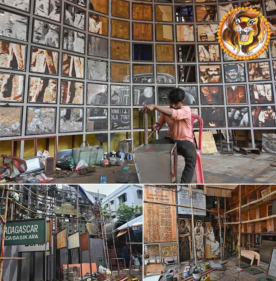 The theme of Dum Dum Park Tarun Dal this year is ‘Kalbela - A Silver Lining on Dark Horizon: Stories of Unseen Rebels’.  Netaji’s ‘Great Escape’ is portrayed through the panels showing the Wanderer car in which he was driven from Calcutta to Gomoh station in erstwhile Bihar, hoardings with the names of the places Netaji went to while escaping, Captain Lakshmi Swaminathan with other members of the Azad Hind Fauj 