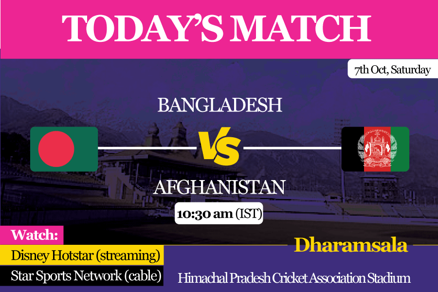 Bangladesh's batter Mehidy Hasan plays a shot during the ICC Men's World Cup 2023 match against Afghanistan, at HPCA Stadium, in Dharamshala, Saturday, Oct. 7, 2023