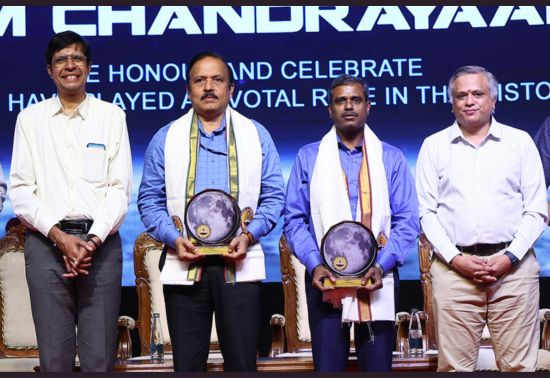 (L_R) Prof V Kamakoti, Director, IIT-M, Dr S Unnikrishnan Nair & Dr P Veeramuthuvel from ISRO & Prof Mahesh Panchagnula, Dean (ACR)