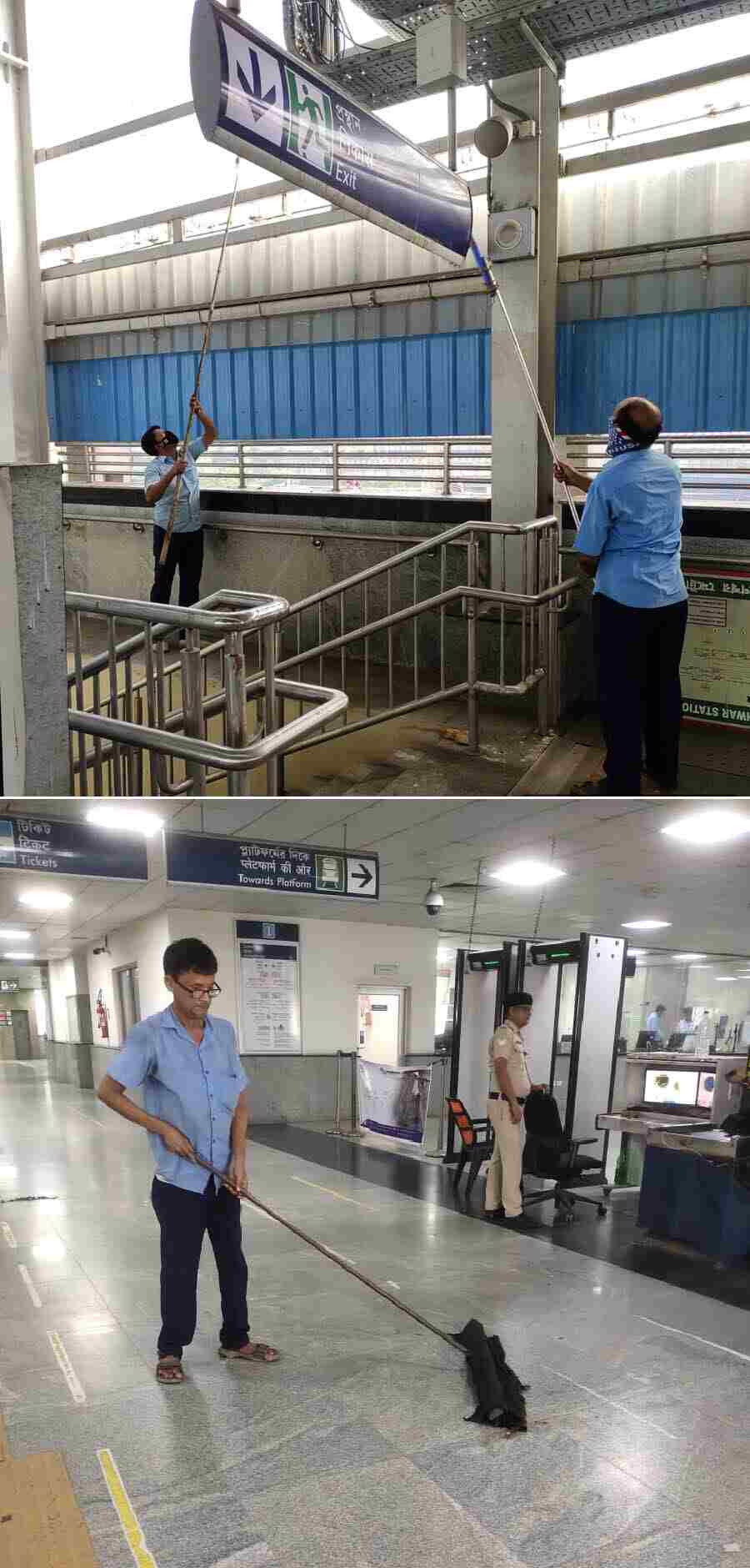 An extensive cleanliness drive was carried out at Metro Railway stations across the city in the blue, green and purple lines
