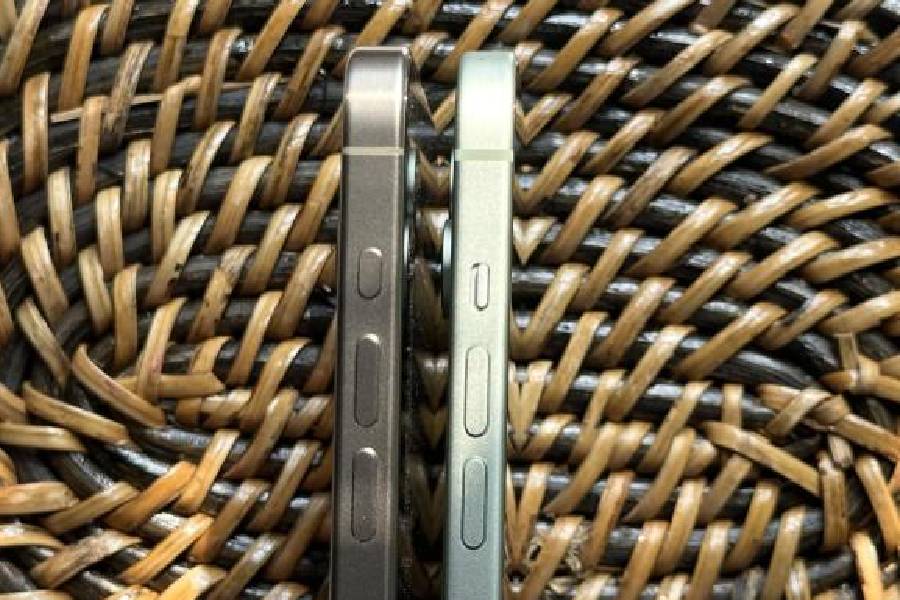 One difference between the iPhone and iPhone 15 Pro (left) is the inclusion of the Action button on the latter
