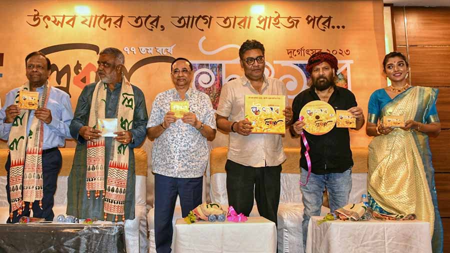 The theme song of Tridhara Sammilani Club was launched on Monday. Singer Indranil Sen, music director Debojyoti Mishra, Debashis Kumar, mayor in council and actress Devlina Kumar were present at the event 