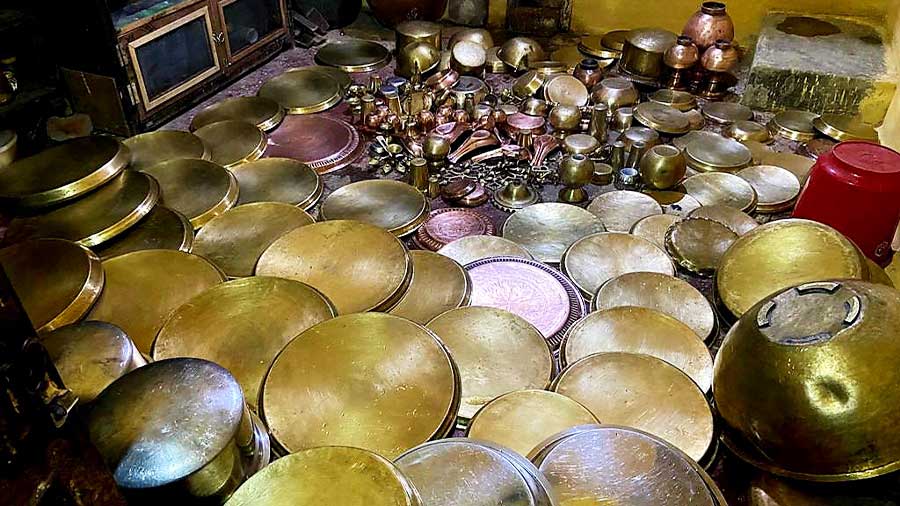 Special brass and silver utensils used in puja for decades