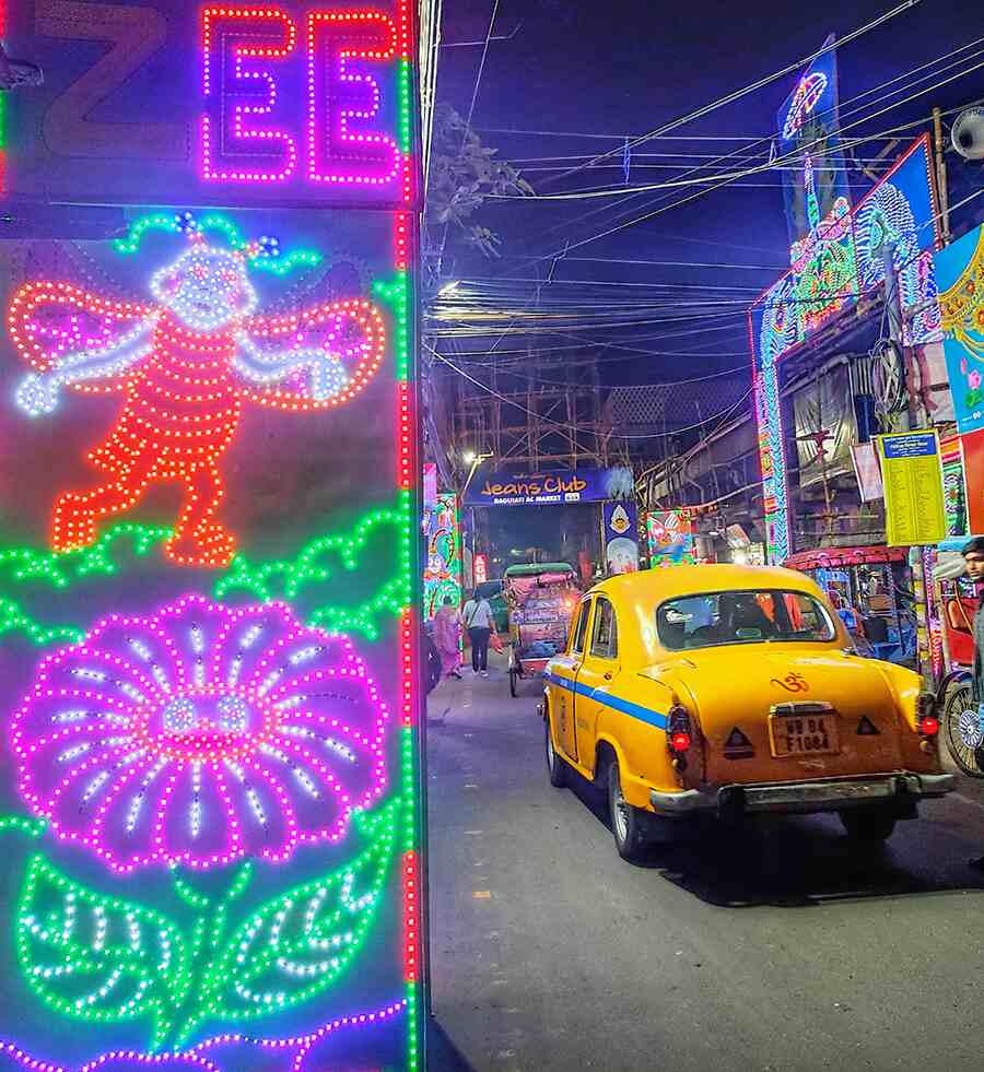 Kolkata is illuminated with festive lights on Wednesday ahead of Durga Puja  